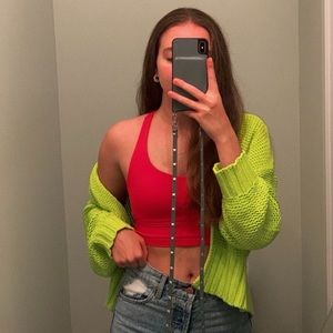 Women’s Small AERIE Neon Chartreuse Green Open Front Knit Cardigan